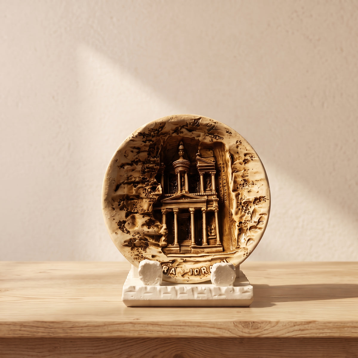 Hand-Carved Petra Iconography Display Plate — Premium Bone Heritage Souvenir
