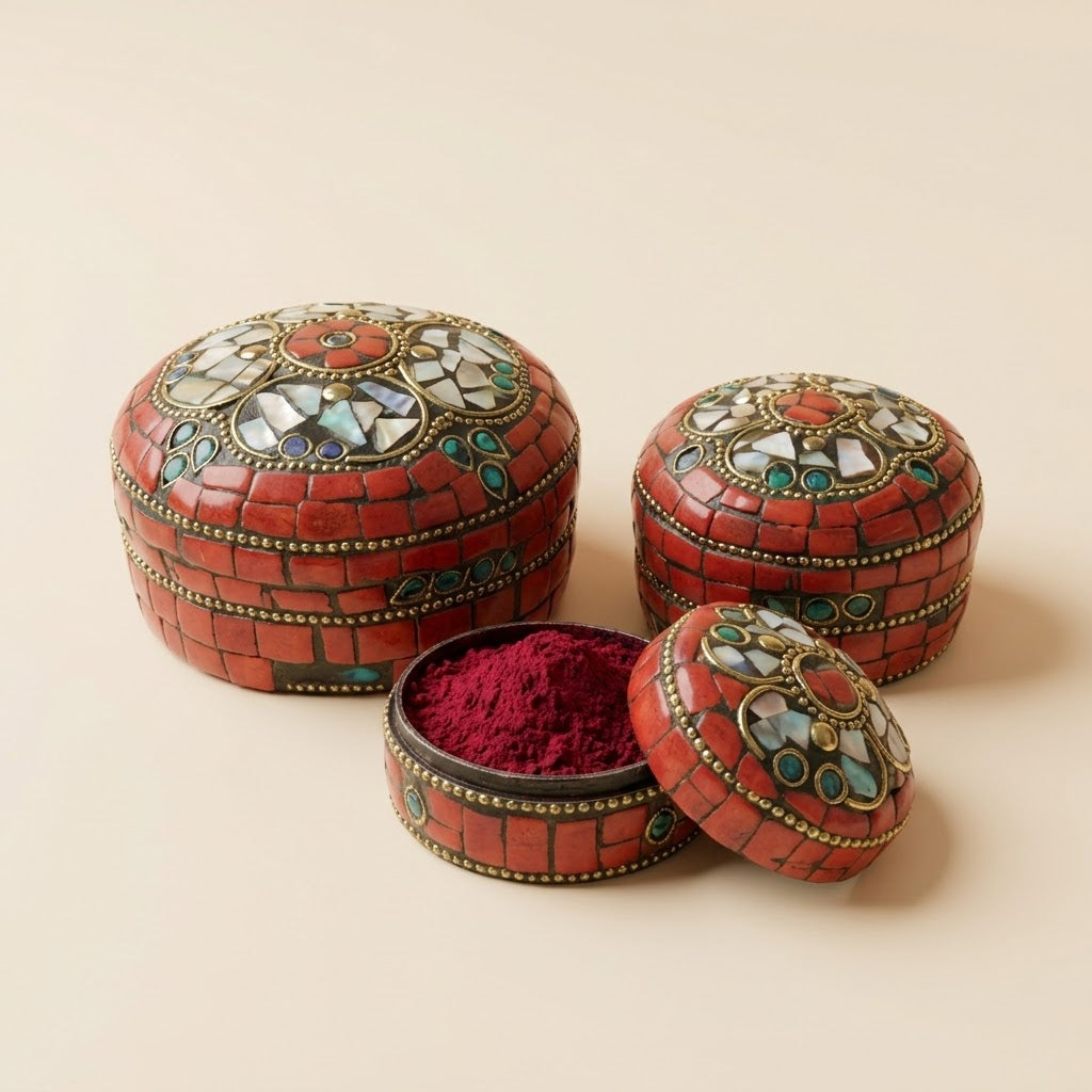 Handcrafted Antique Mosaic Metal Round Boxes — Set of 3 Ultra-Lightweight Storage Cases