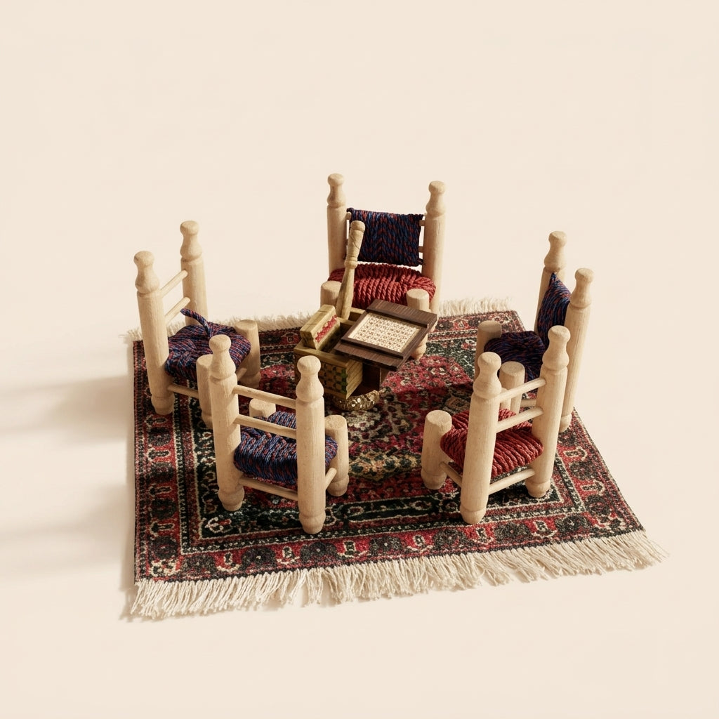 Handcrafted Mini Eastern Majlis Décor — Heritage Coffee Corner Miniature Art