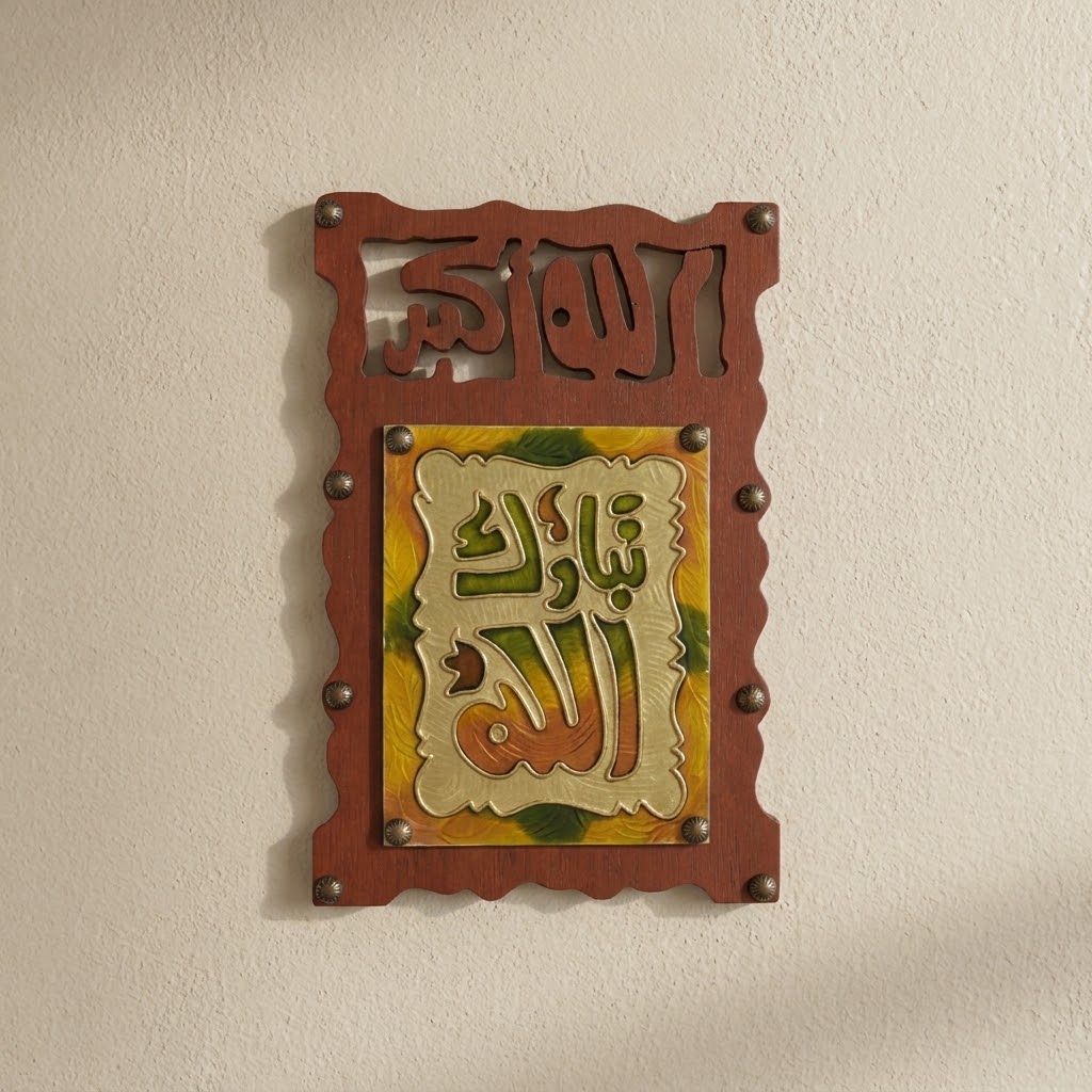 لوحة جدارية قرآنية خشبية بنقش نحاسي