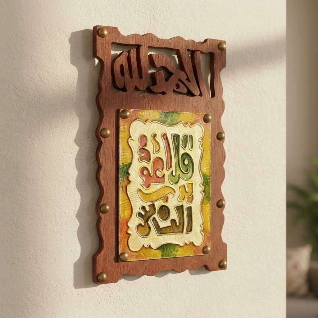 لوحة جدارية قرآنية خشبية بنقش نحاسي
