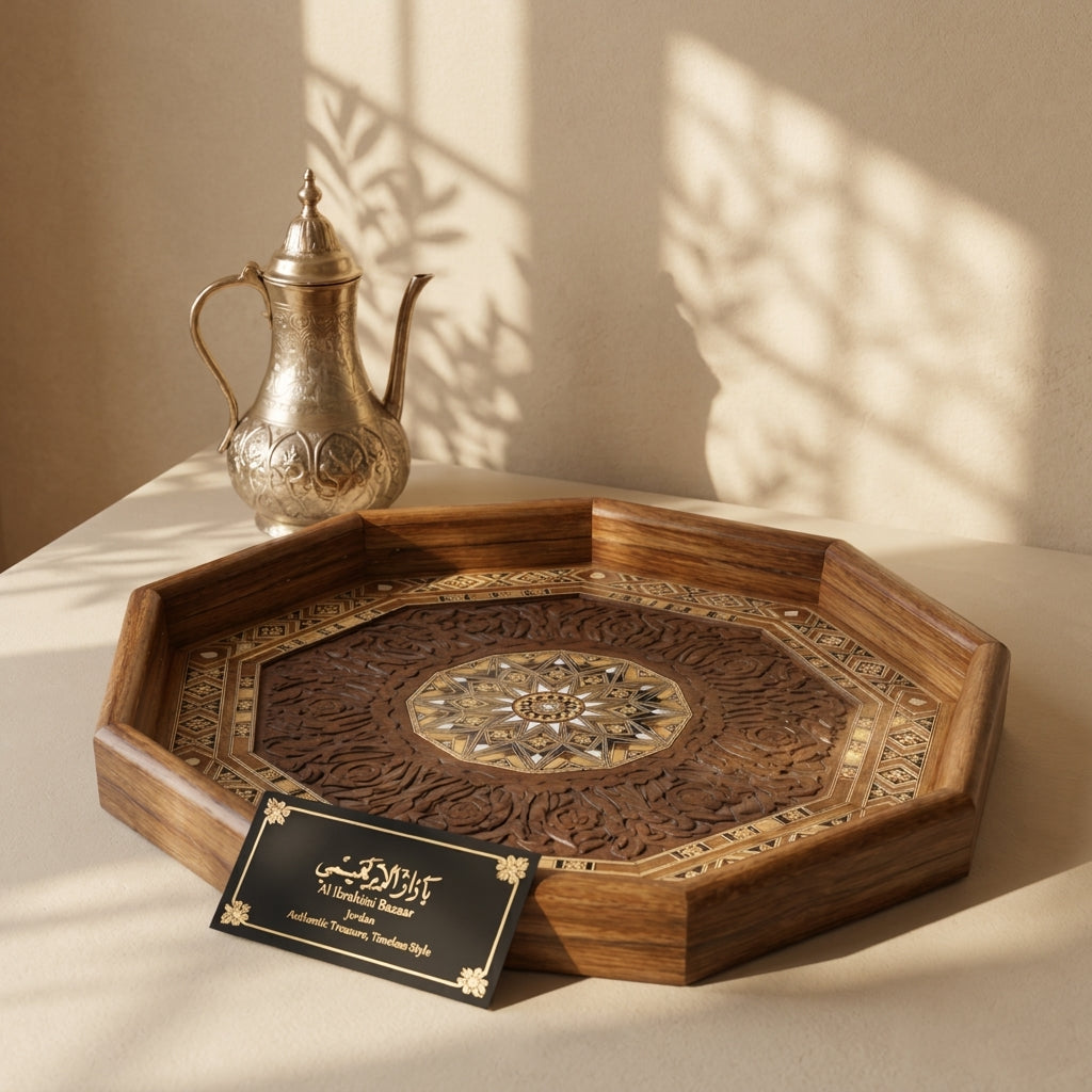 Handcrafted Syrian Mosaic Wooden Tray (18")
