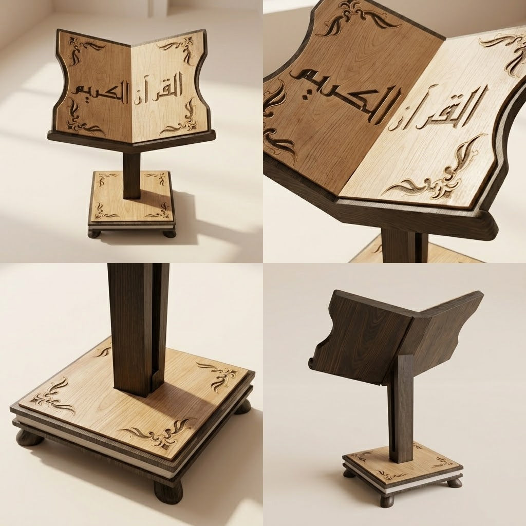 Handcrafted Adjustable Tall Wood Book Stand — Precision Engraved Heritage Display Holder