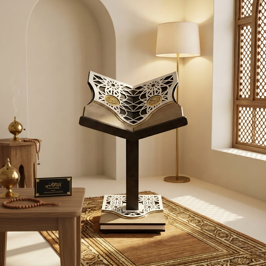 Handcrafted Adjustable Tall Wood Book Stand — Precision Engraved Heritage Display Holder