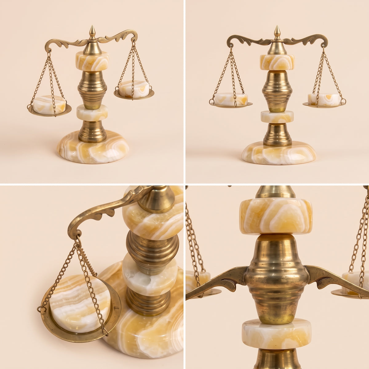 Handcrafted Antique Brass & Onyx Marble Decorative Balance Scale