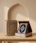 Handcrafted Egyptian Mosaic Shell Wooden Box Set — Luxury Geometric Case & Traditional Script Volume