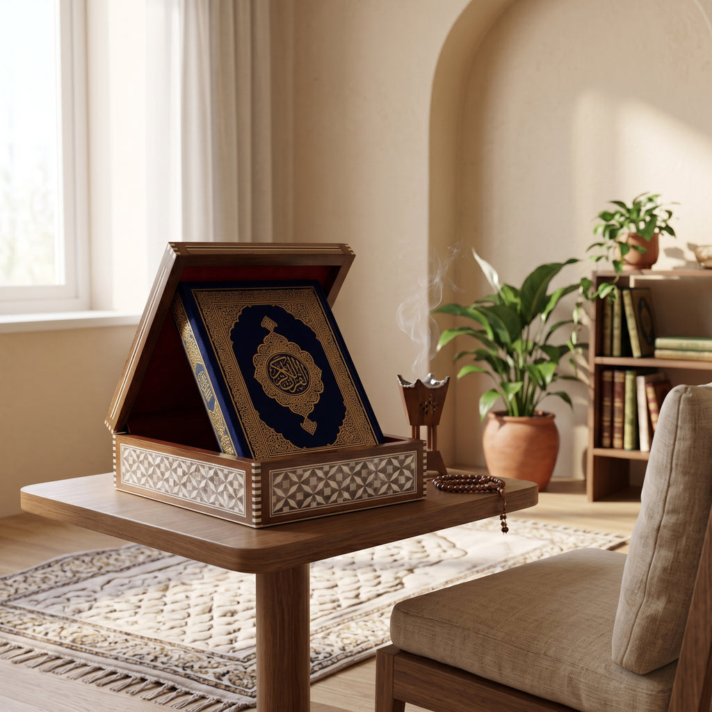 Handcrafted Egyptian Mosaic Shell Wooden Box Set — Luxury Geometric Case & Traditional Script Volume