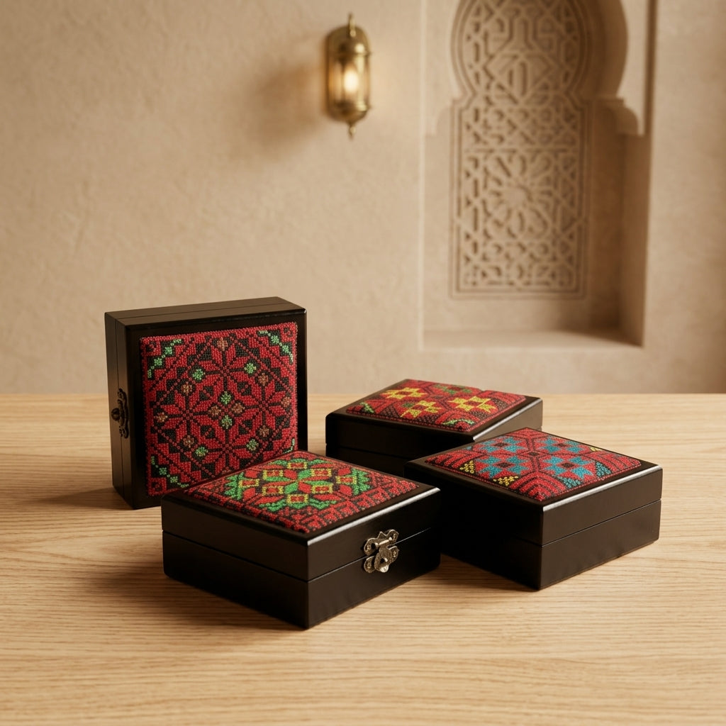 Handcrafted Embroidered Wooden Storage Box — One-of-a-Kind Heritage Keepsake Case