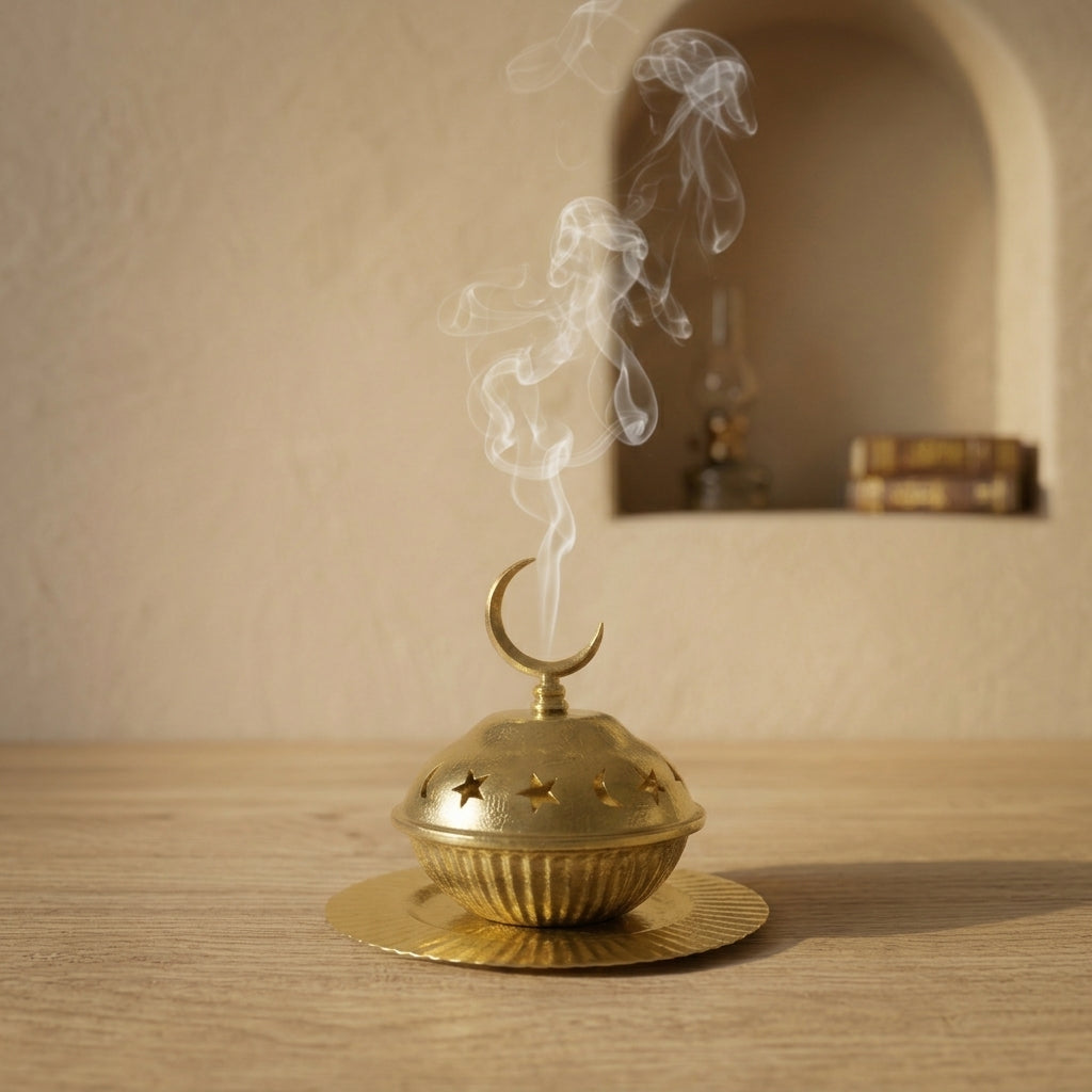 Handcrafted Mini Round Gold-Tone Brass Censer — Lightweight Heritage Aroma Burner