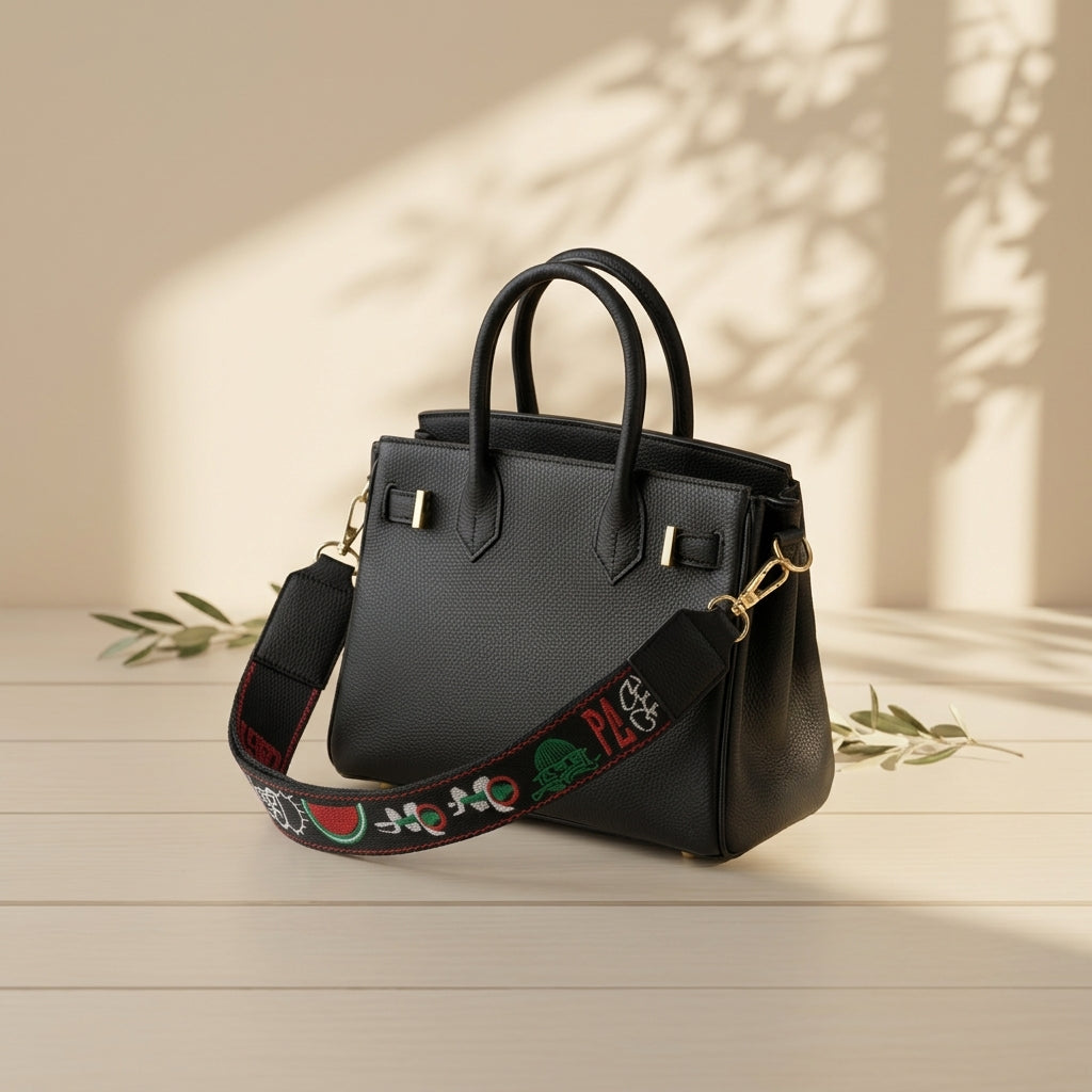 Handmade Embroidered Fabric Detachable Bag Handle — Premium Faux Leather Crossbody Strap