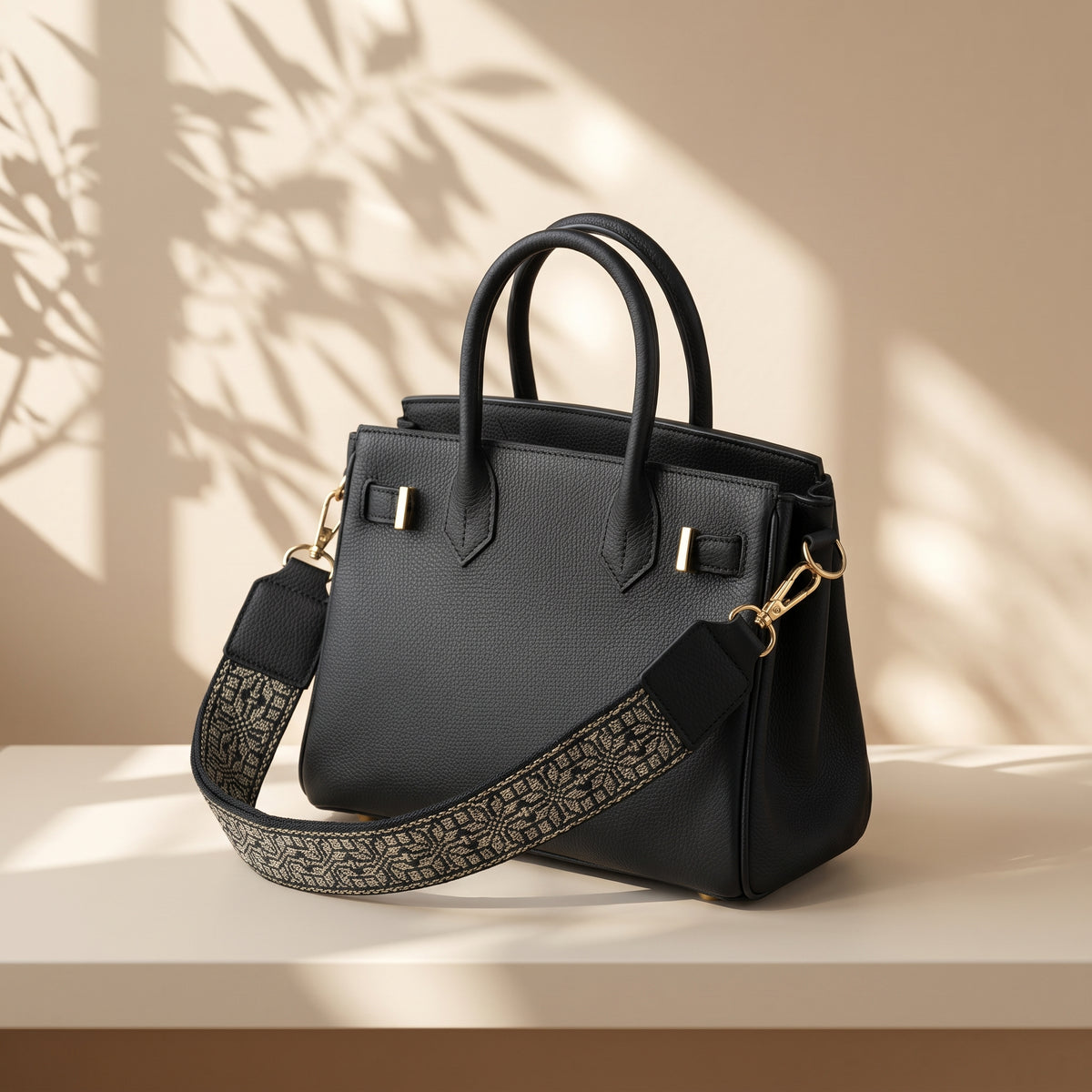 Handmade Embroidered Fabric Detachable Bag Handle — Premium Faux Leather Crossbody Strap