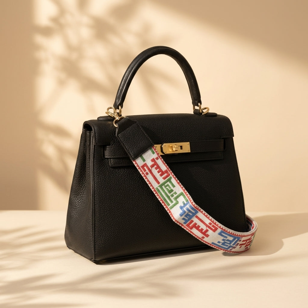 Handmade Embroidered Fabric Detachable Bag Handle — Premium Faux Leather Crossbody Strap