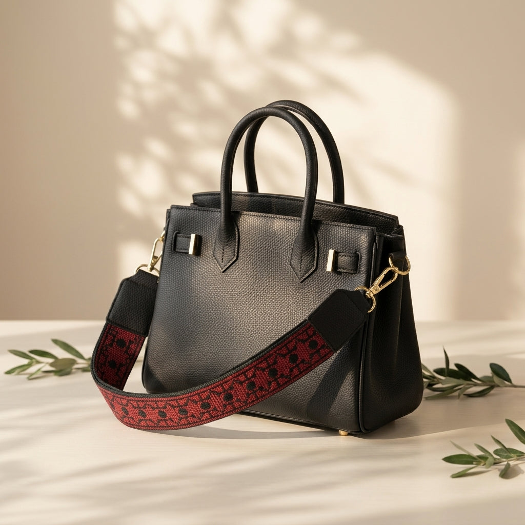 Handmade Embroidered Fabric Detachable Bag Handle — Premium Faux Leather Crossbody Strap