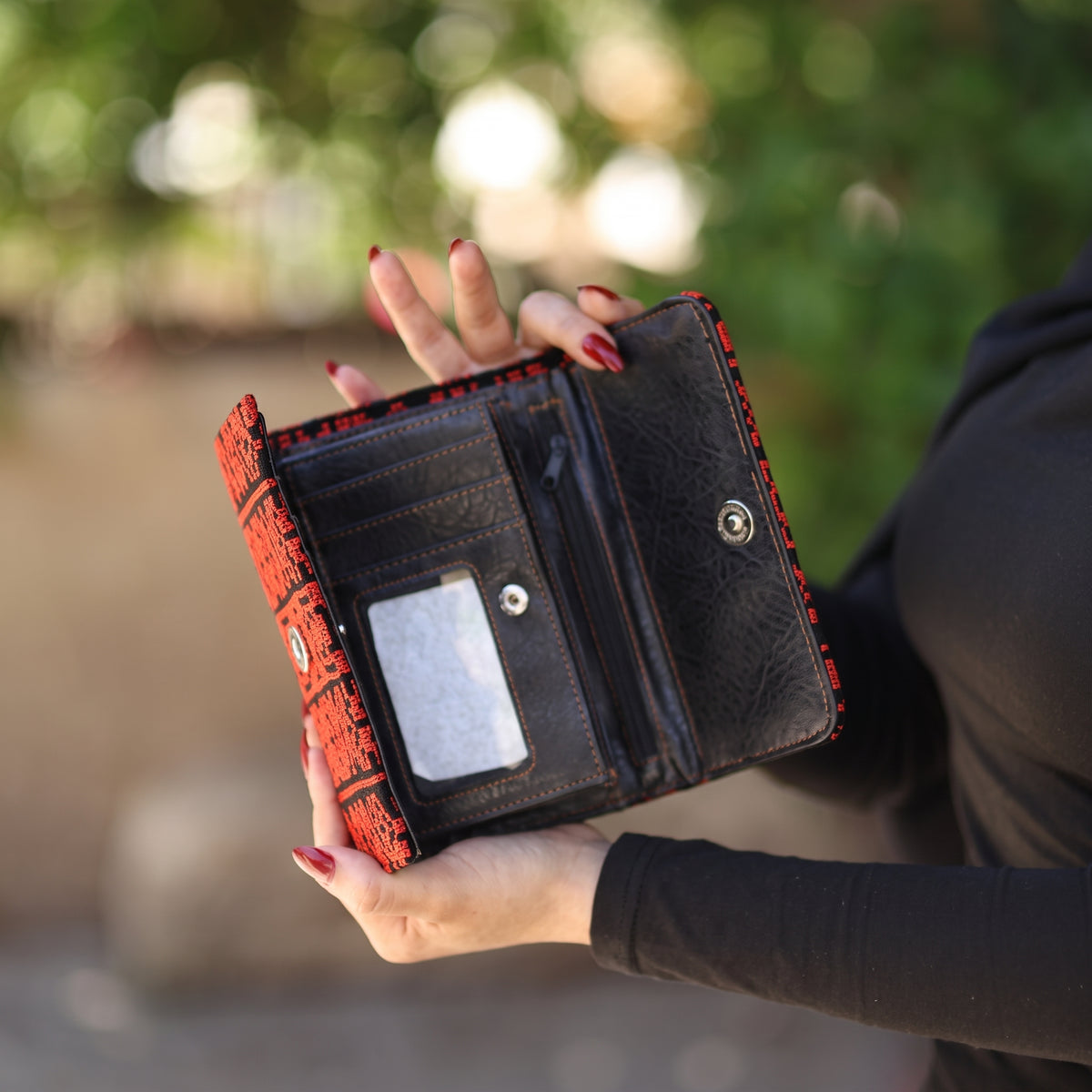 Handmade Embroidered Fold Wallet — Red & Black Heritage Clutch
