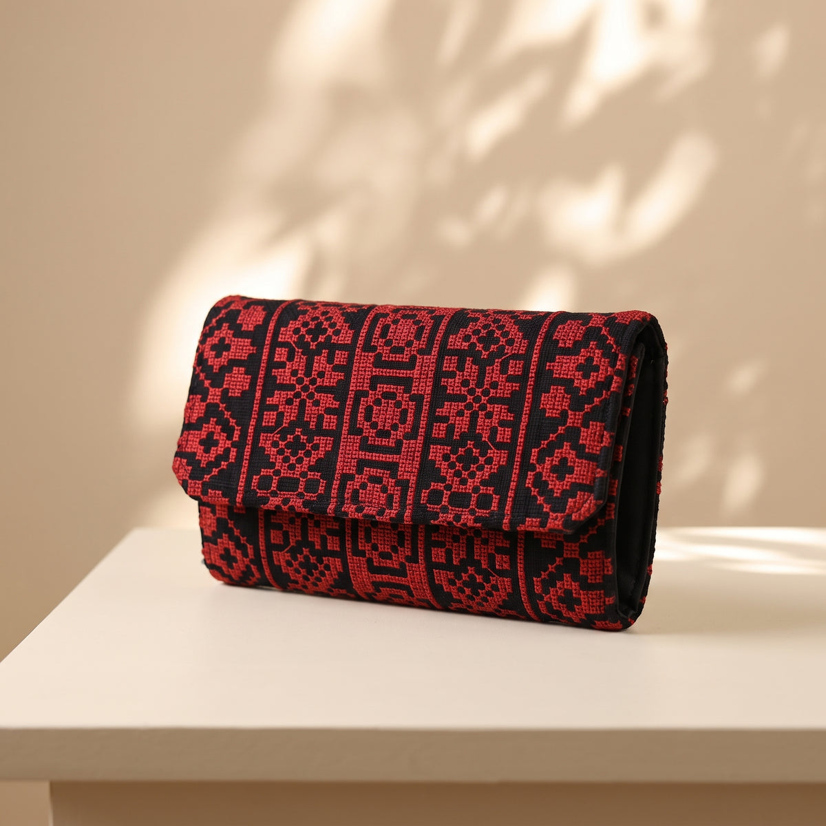 Handmade Embroidered Fold Wallet — Red & Black Heritage Clutch