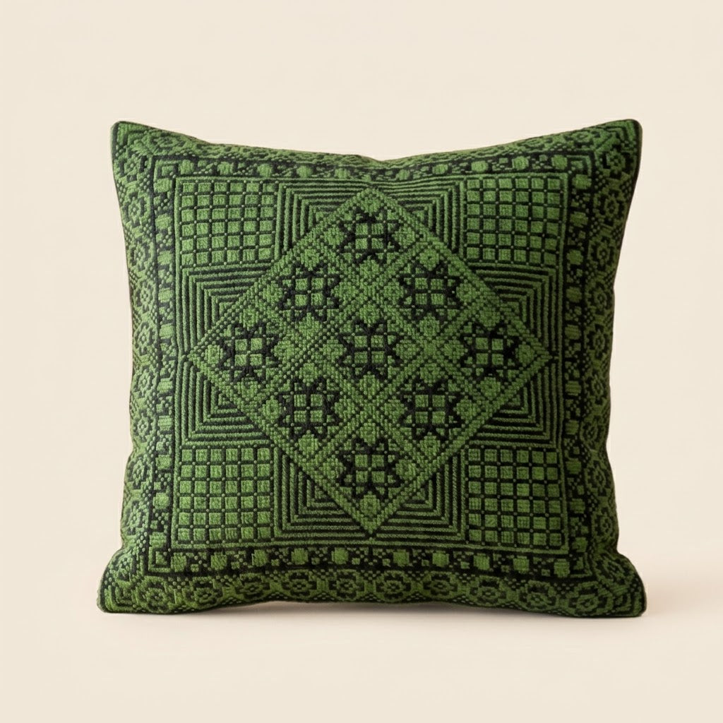 Handmade Embroidered Square Pillow Cover — 15.75x15.75 Lightweight Boho-Chic Cushion Case