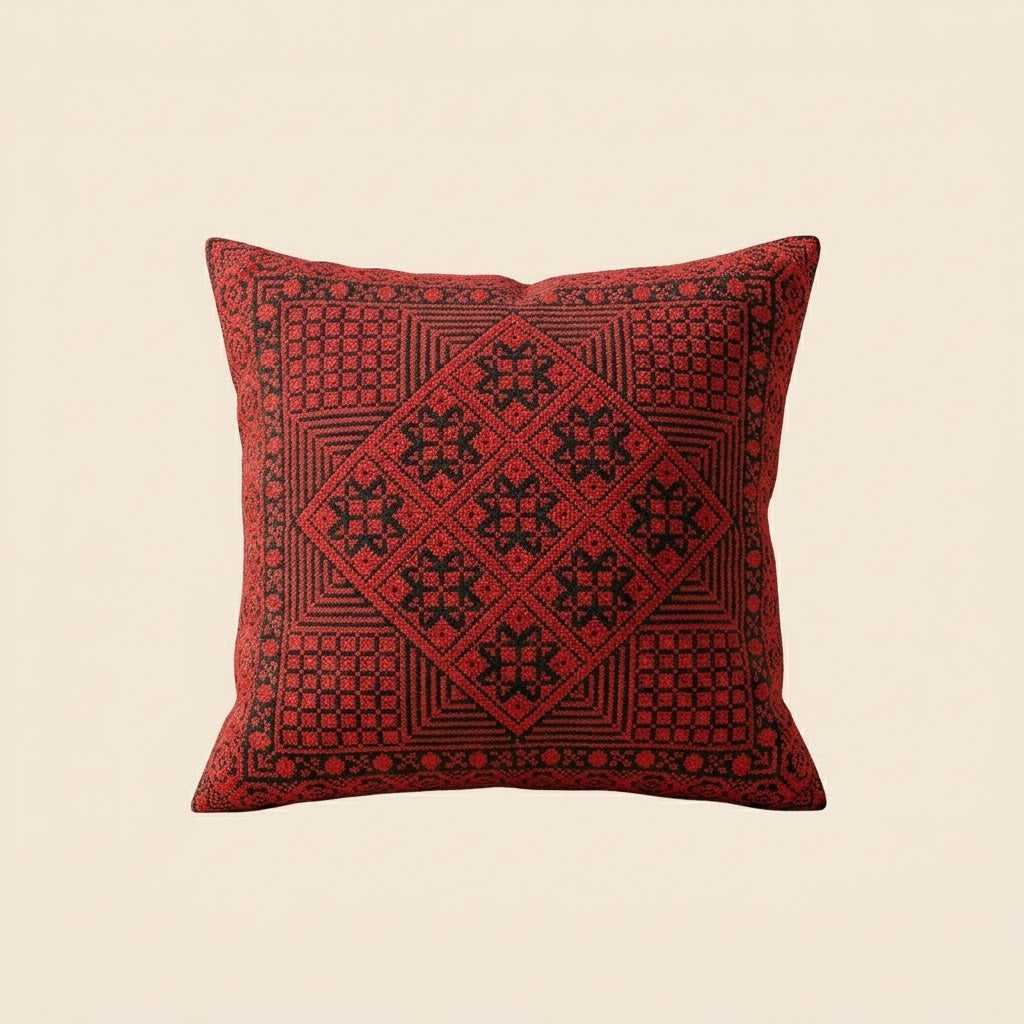 Handmade Embroidered Square Pillow Cover — 15.75x15.75 Lightweight Boho-Chic Cushion Case