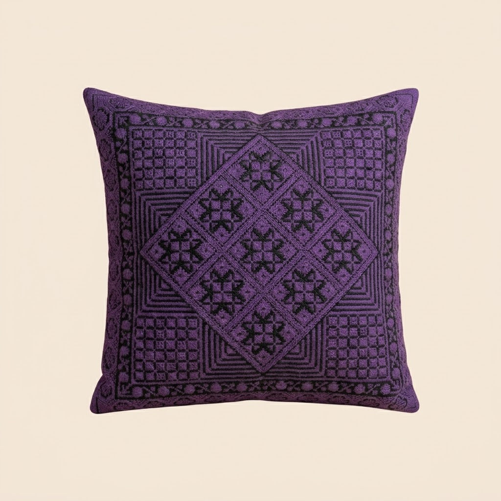 Handmade Embroidered Square Pillow Cover — 15.75x15.75 Lightweight Boho-Chic Cushion Case
