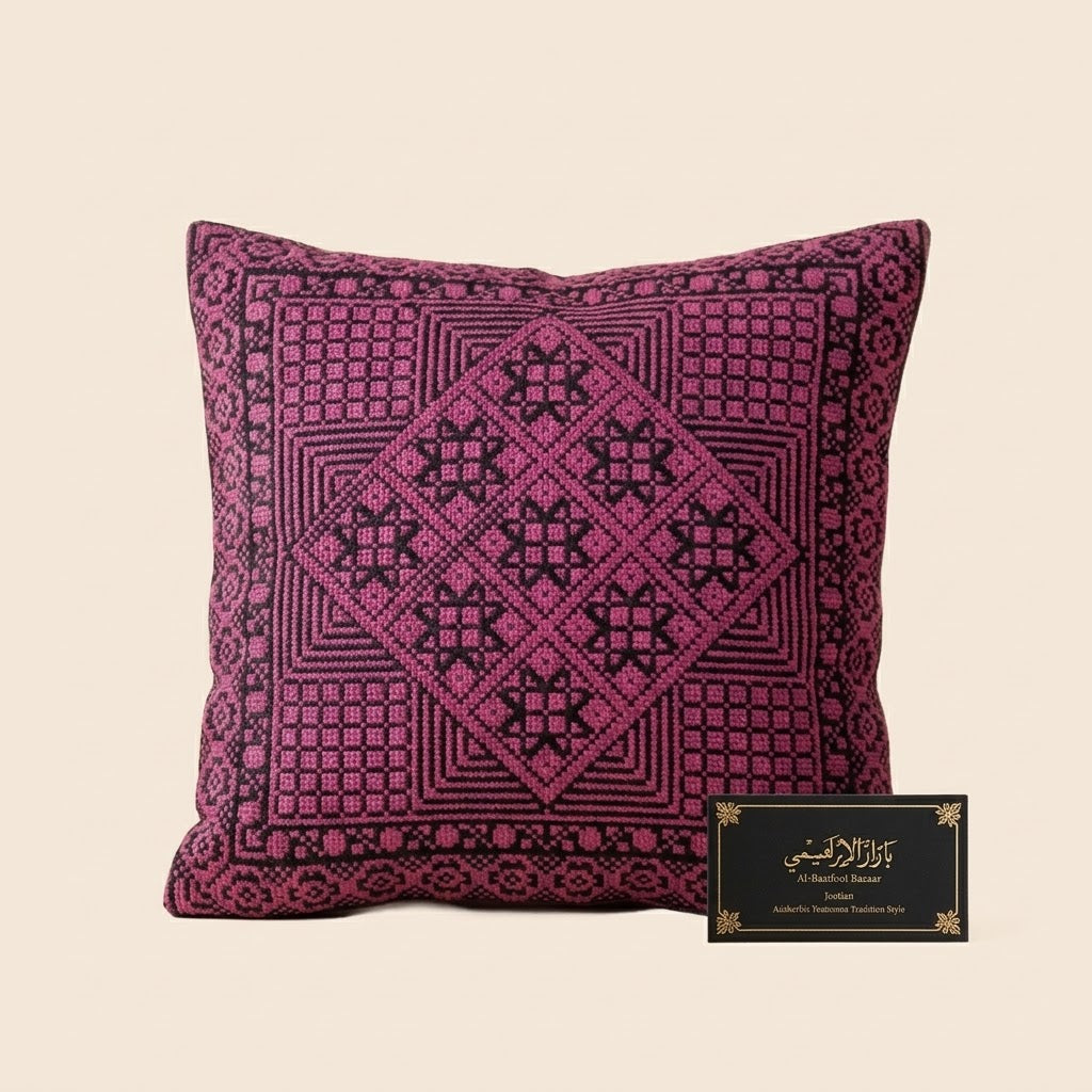 Handmade Embroidered Square Pillow Cover — 15.75x15.75 Lightweight Boho-Chic Cushion Case
