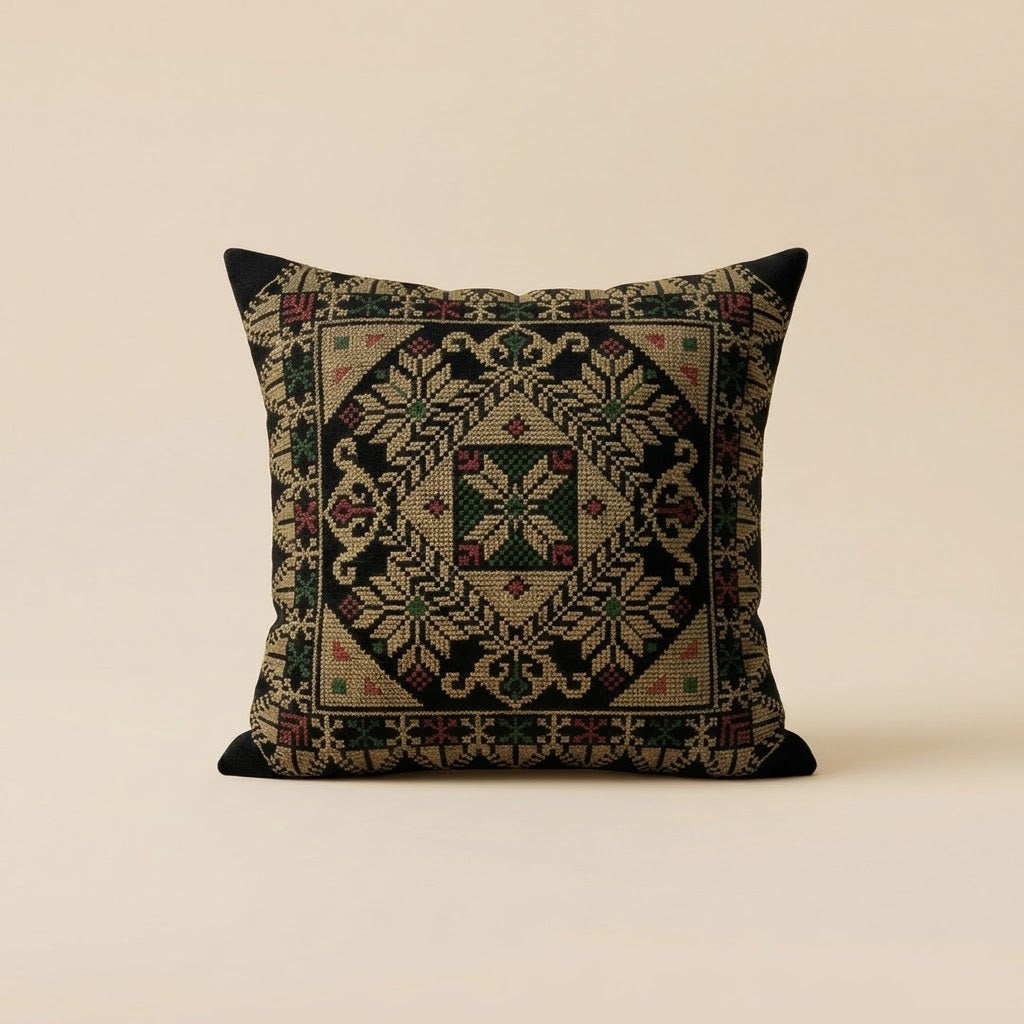 Handmade Embroidered Square Pillow Cover — 15.75x15.75 Lightweight Boho-Chic Cushion Case