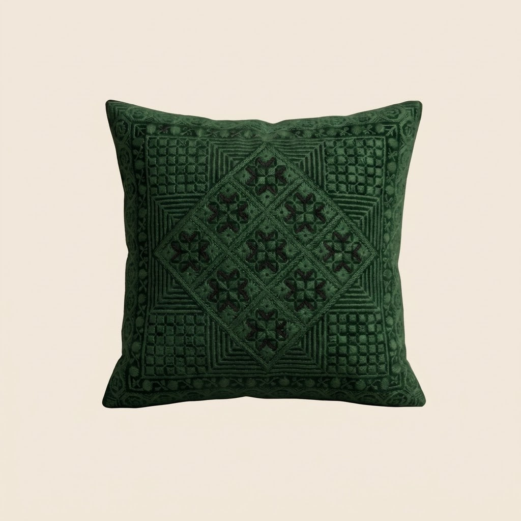 Handmade Embroidered Square Pillow Cover — 15.75x15.75 Lightweight Boho-Chic Cushion Case