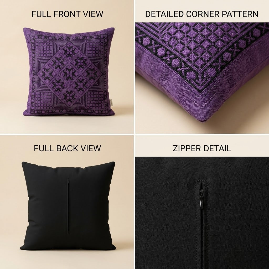 Handmade Embroidered Square Pillow Cover — 15.75x15.75 Lightweight Boho-Chic Cushion Case