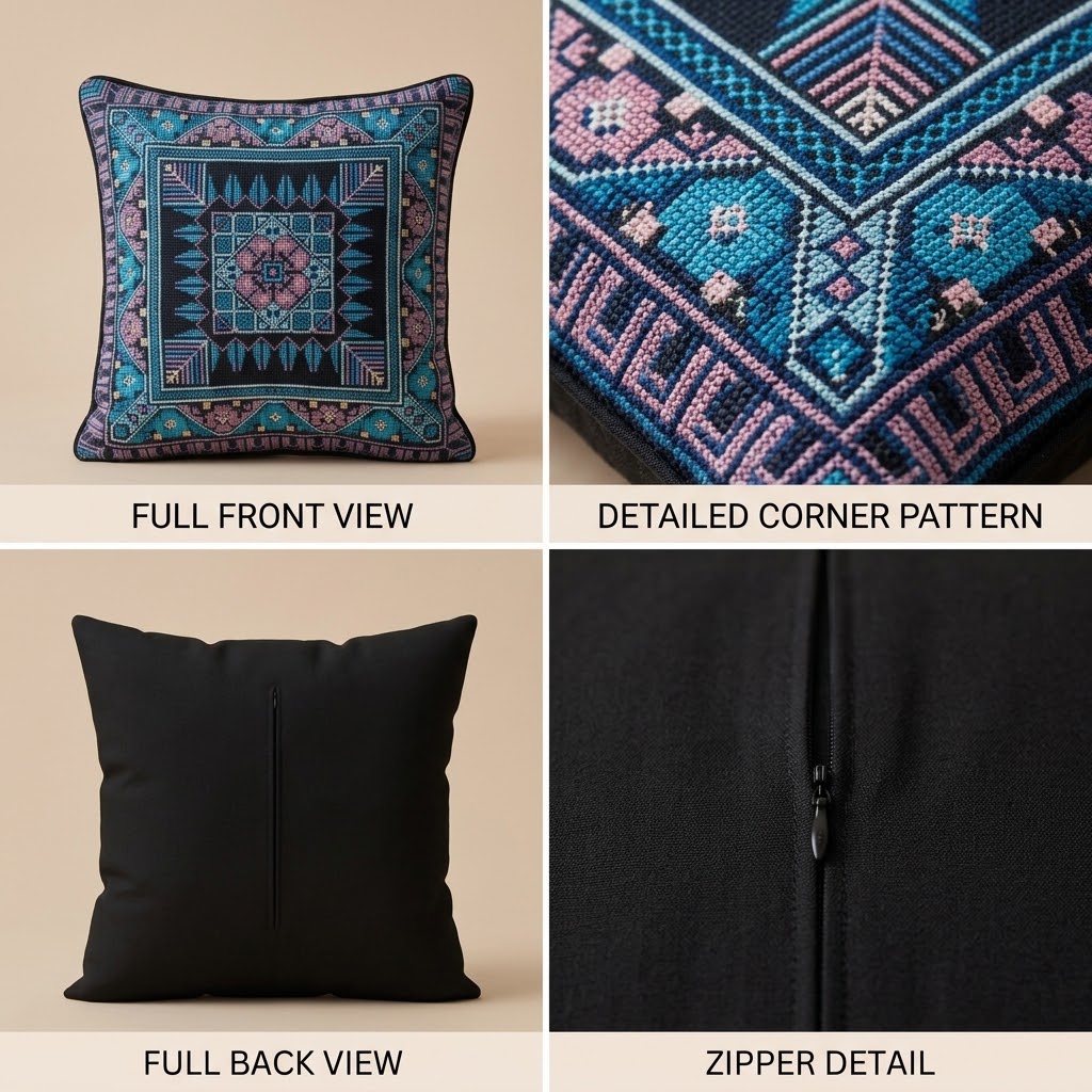 Handmade Embroidered Square Pillow Cover — Luxury Boho-Chic Heritage Accent Cushion Case