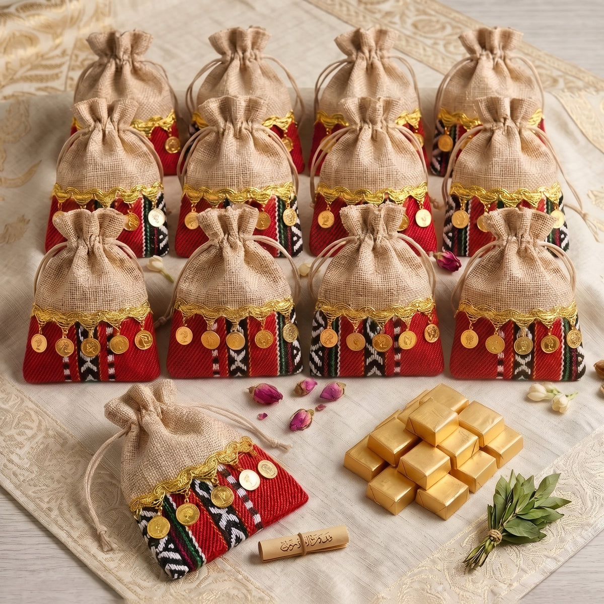 Handmade Heritage Drawstring Gift Bags — Set of 12 Party Favors