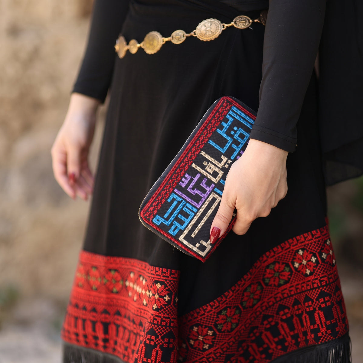 Handmade Palestinian Cities Embroidered Zip-Around Wallet
