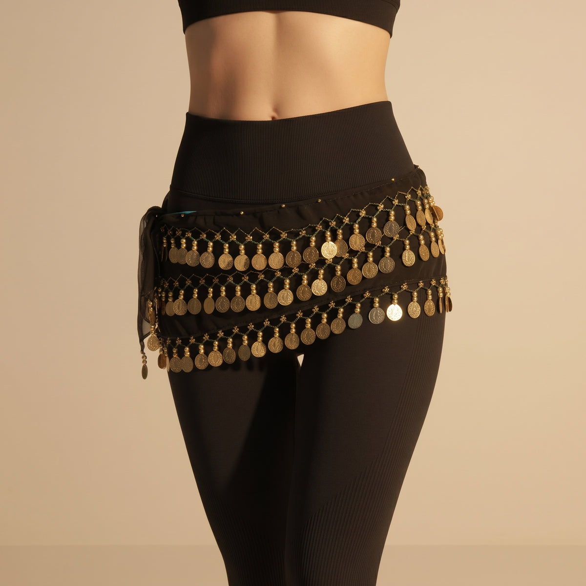 Handmade Shimmering Coin Dance Hip Belt — Lightweight Chiffon Performance Scarf