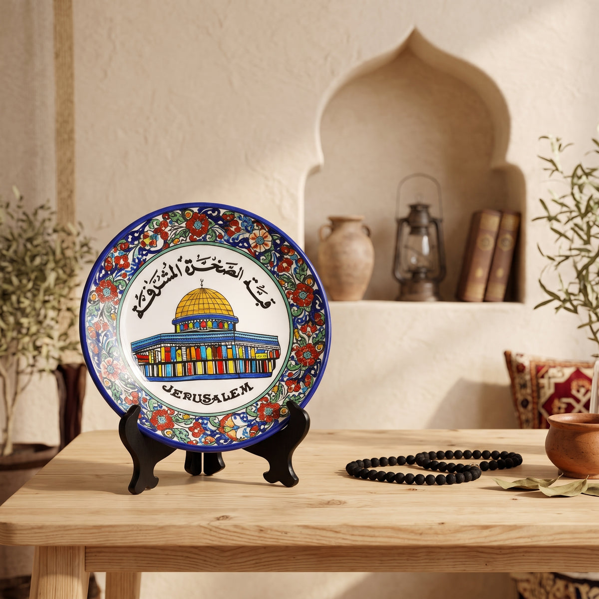Handmade Painted Historic Dome Architecture Ceramic Plate — Luxury Decorative Souvenir with Stand