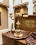 Antique Brass & Onyx Marble Triple Candleholder | Handmade