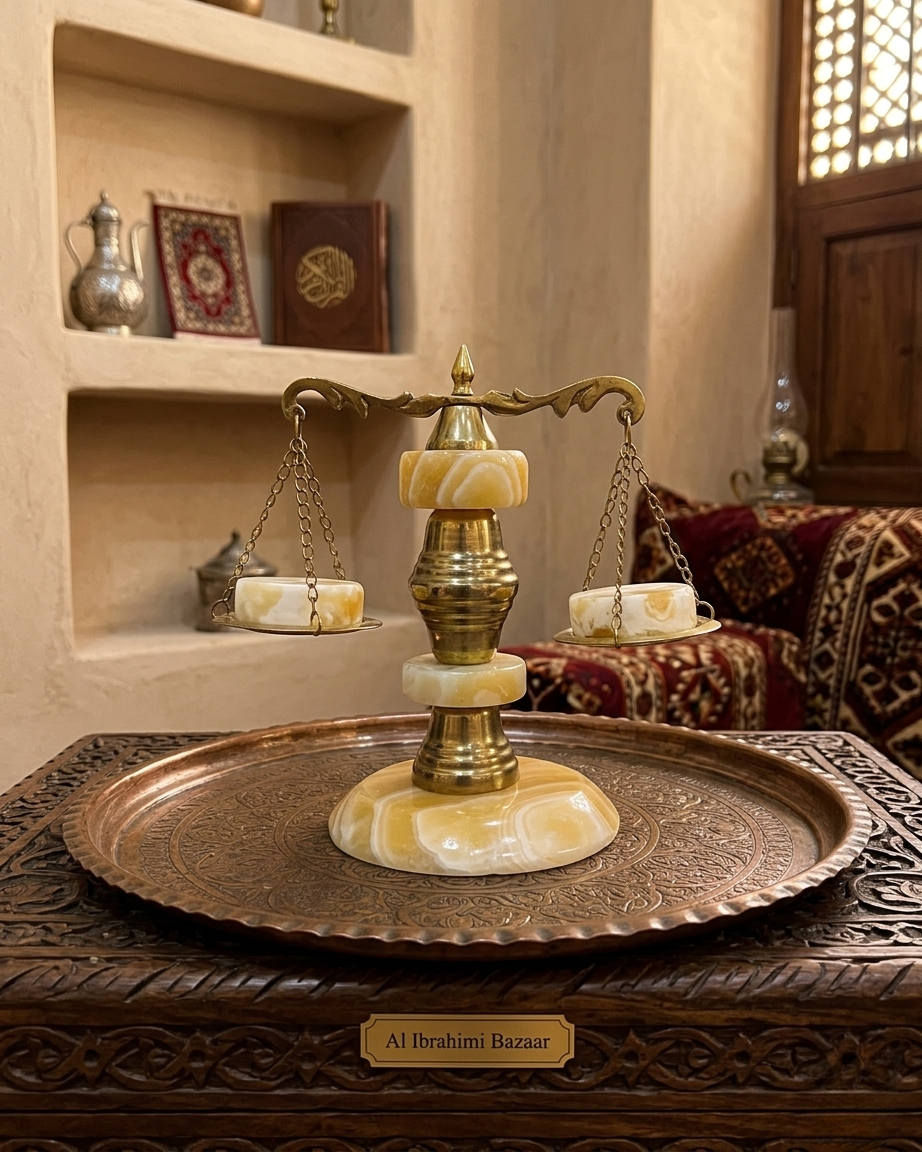 Antique Brass & Onyx Marble Decorative Scale | Handmade