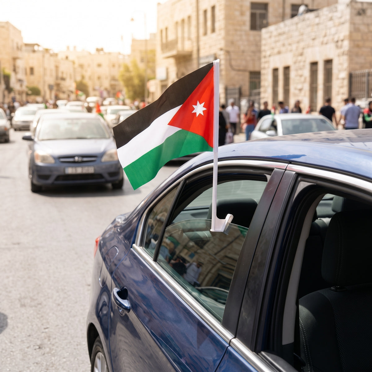 Jordan National Pride Car Flag — Lightweight Fabric Window Mount Vehicle Accessory
