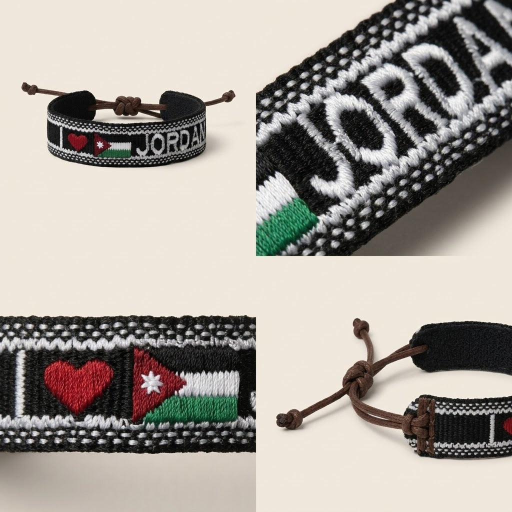 Jordan National Pride Woven Fabric Bracelet — Adjustable Unisex Cultural Wristband