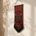 Modern Hand-Embroidered Canvas Wall Art — Black & Red Heritage Blessing Display