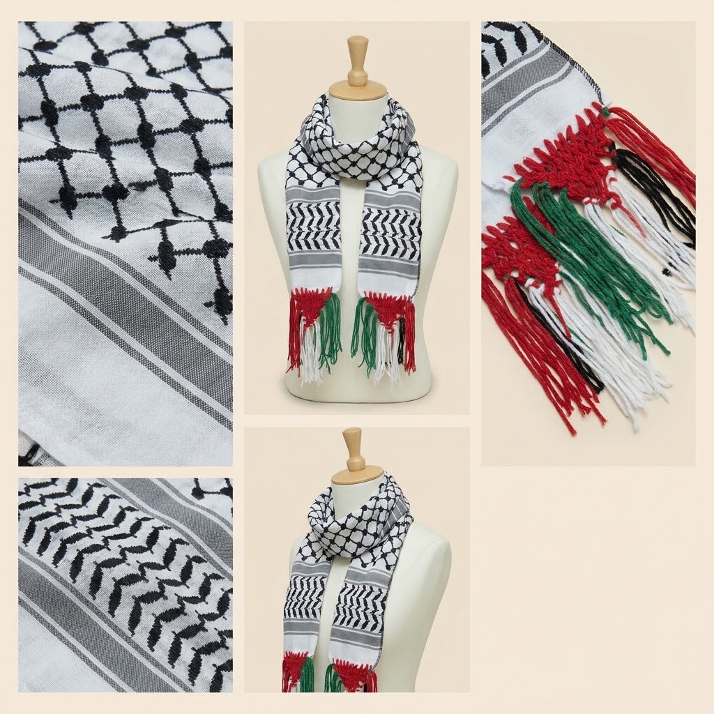 Traditional Monochrome Woven Heritage Scarf — Classic Eastern Pattern Wrap