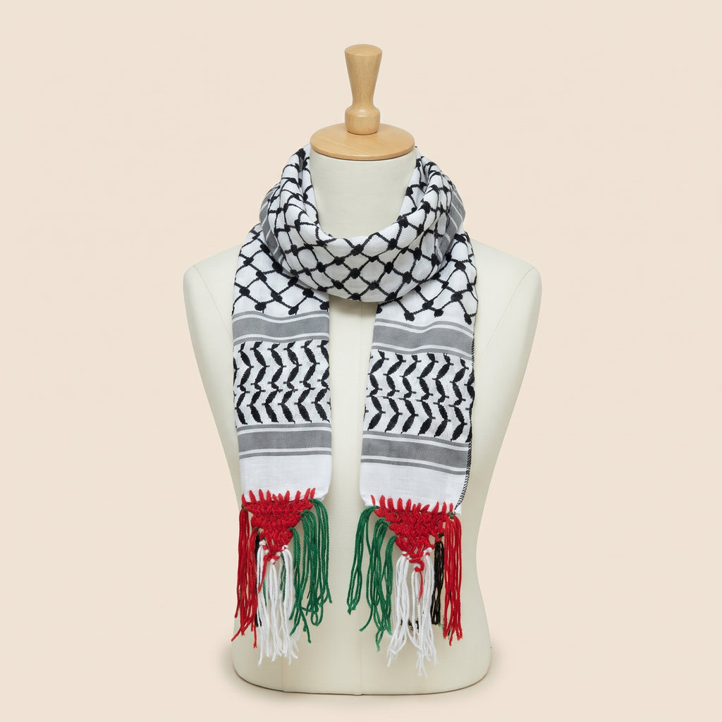 Traditional Monochrome Woven Heritage Scarf — Classic Eastern Pattern Wrap