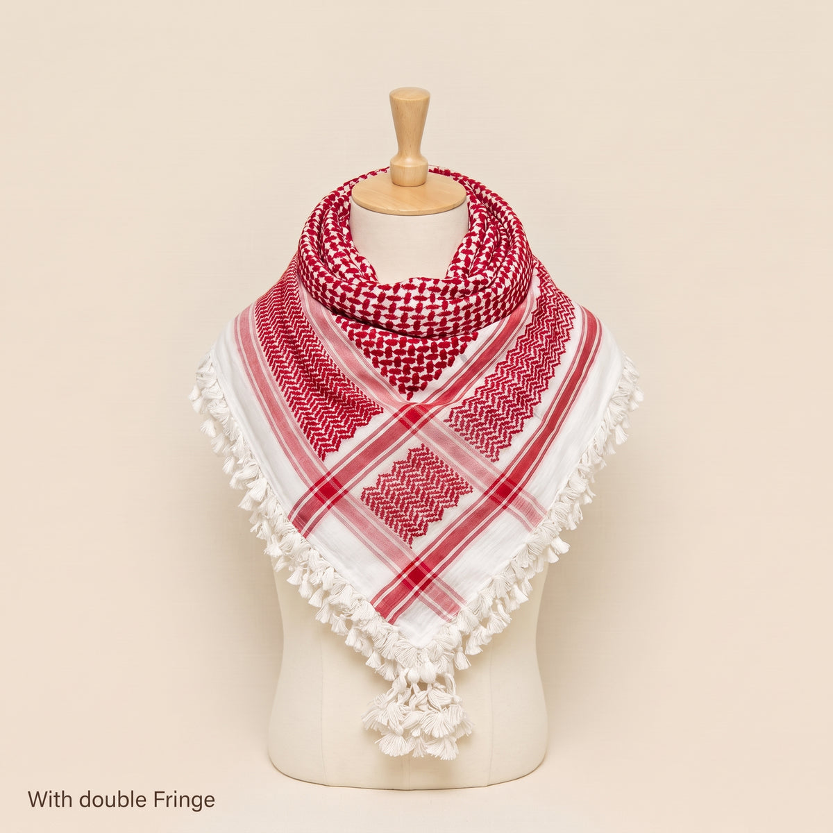 Traditional Red & White Woven Heritage Scarf — Lightweight Cotton Shawl (With & Without Fringes)