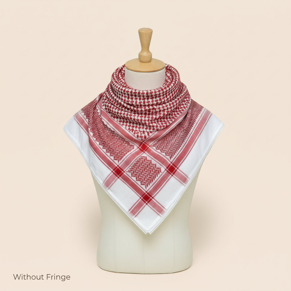 Traditional Red & White Woven Heritage Scarf — Lightweight Cotton Shawl (With & Without Fringes)