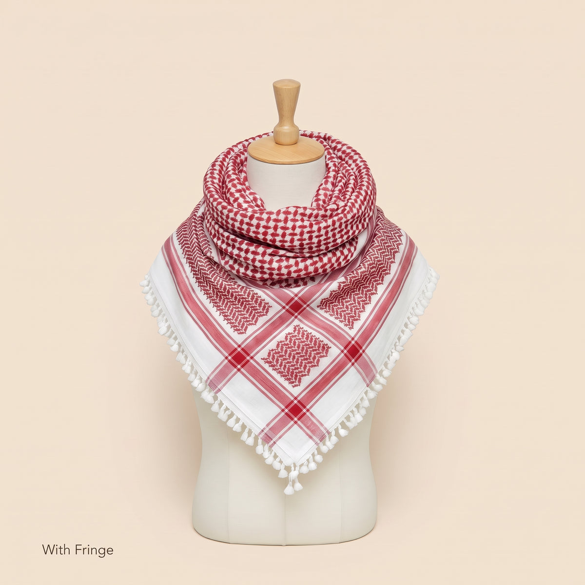 Traditional Red & White Woven Heritage Scarf — Lightweight Cotton Shawl (With & Without Fringes)