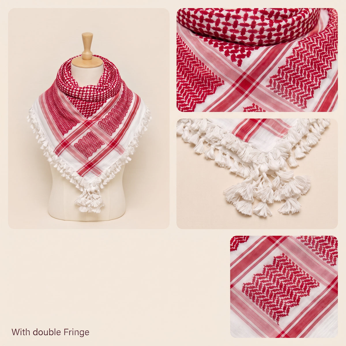 Traditional Red & White Woven Heritage Scarf — Lightweight Cotton Shawl (With & Without Fringes)