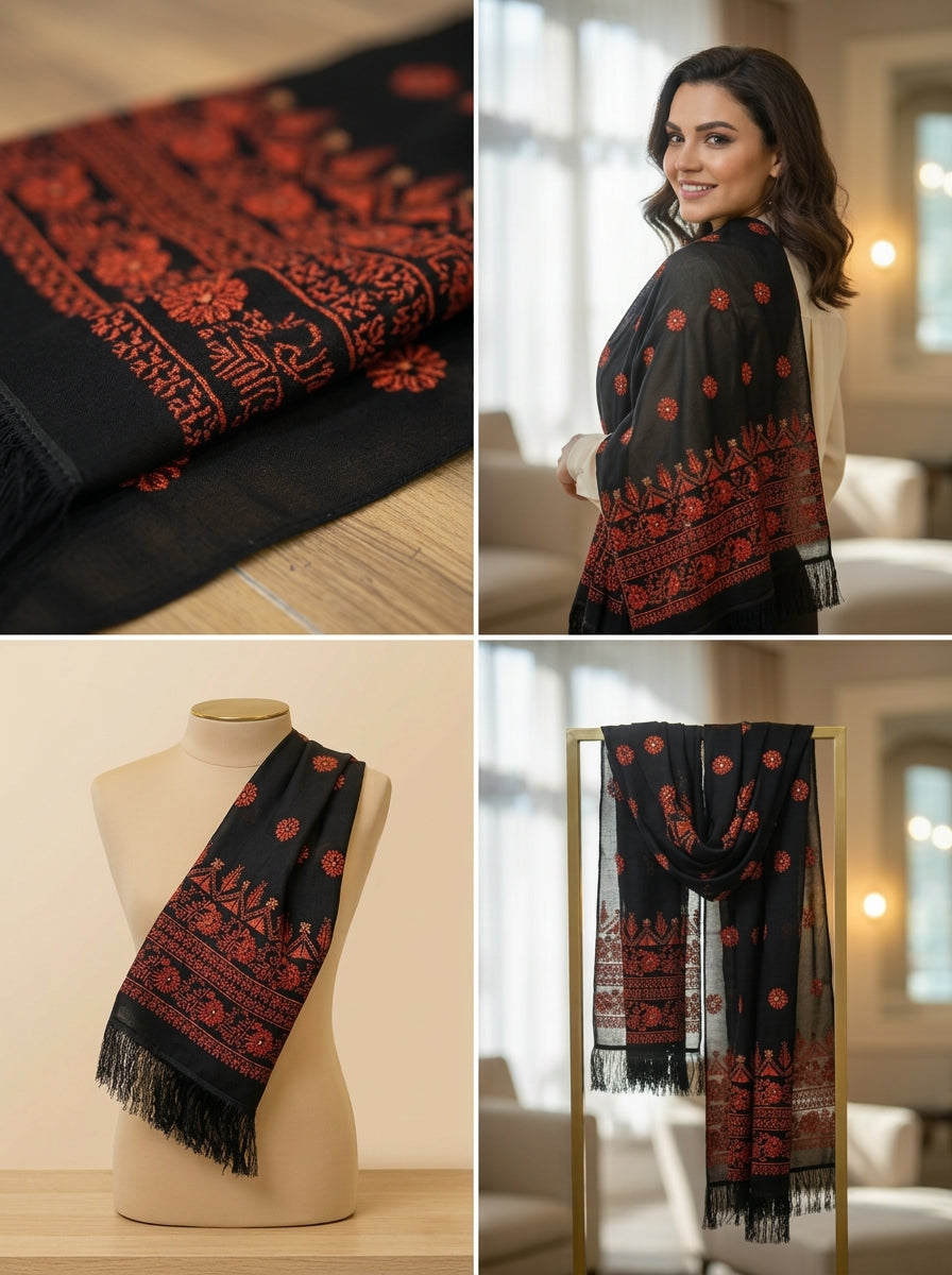 The Tatreez Heritage Gift Set — Embroidered Wallet, Scarf & Bag Handle