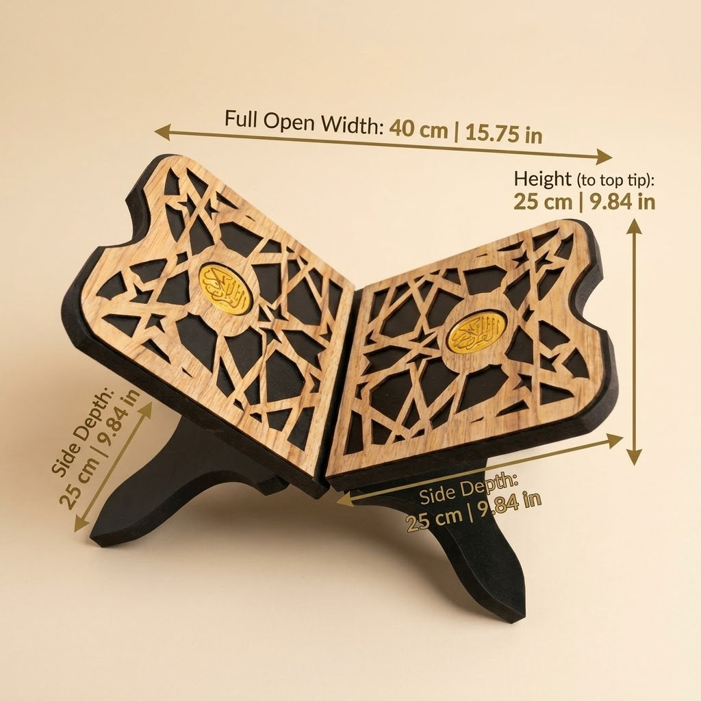 Wooden Book Stand with Oriental Geometric Designs — A Heritage Display Piece