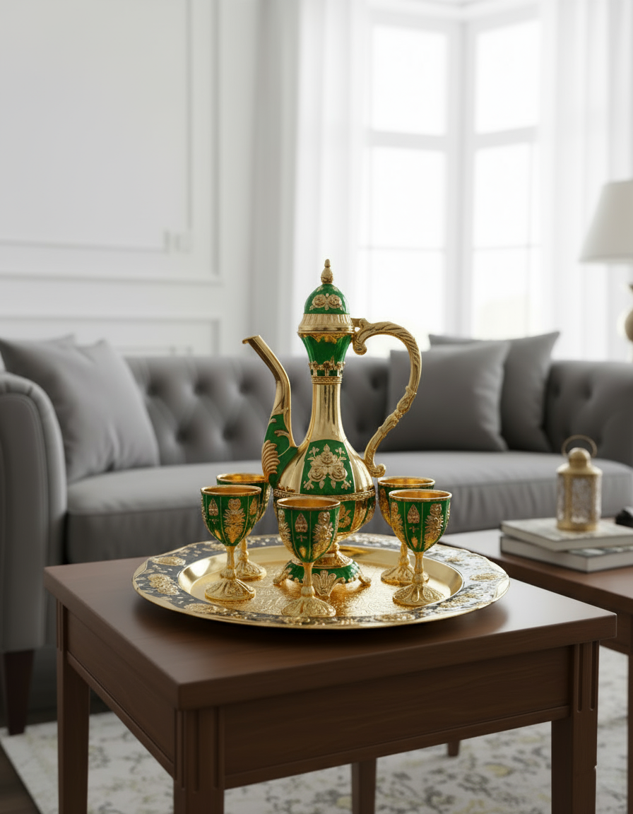 Decorative Round Tray with Cups | Copper Center